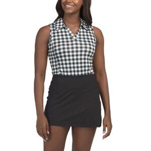 THE BUBBLE Black Gingham Upf Reagan Sleeveless Polo